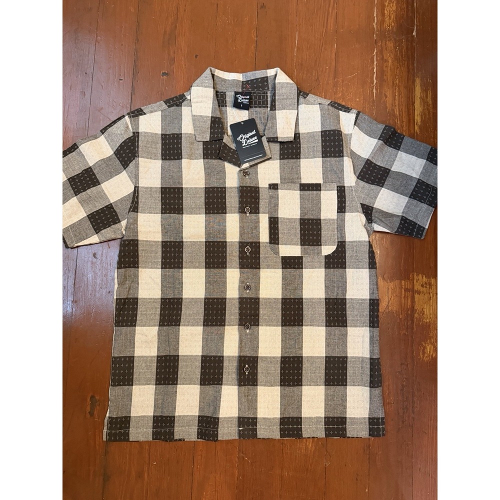 Original Deluxe Supply Men's Black Tan Gray Textured Short Sleeve Button Up